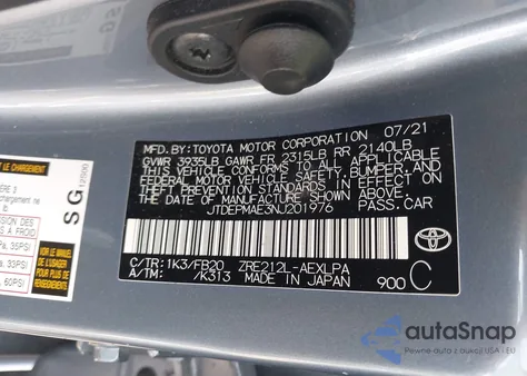 2022 Toyota Corolla Le z USA, uszkodzony, nr VIN JTDEPMAE3NJ201976